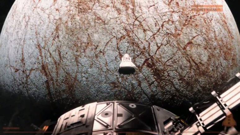 Europa 1's landing craft descends for its landing on Jupiter's moon.